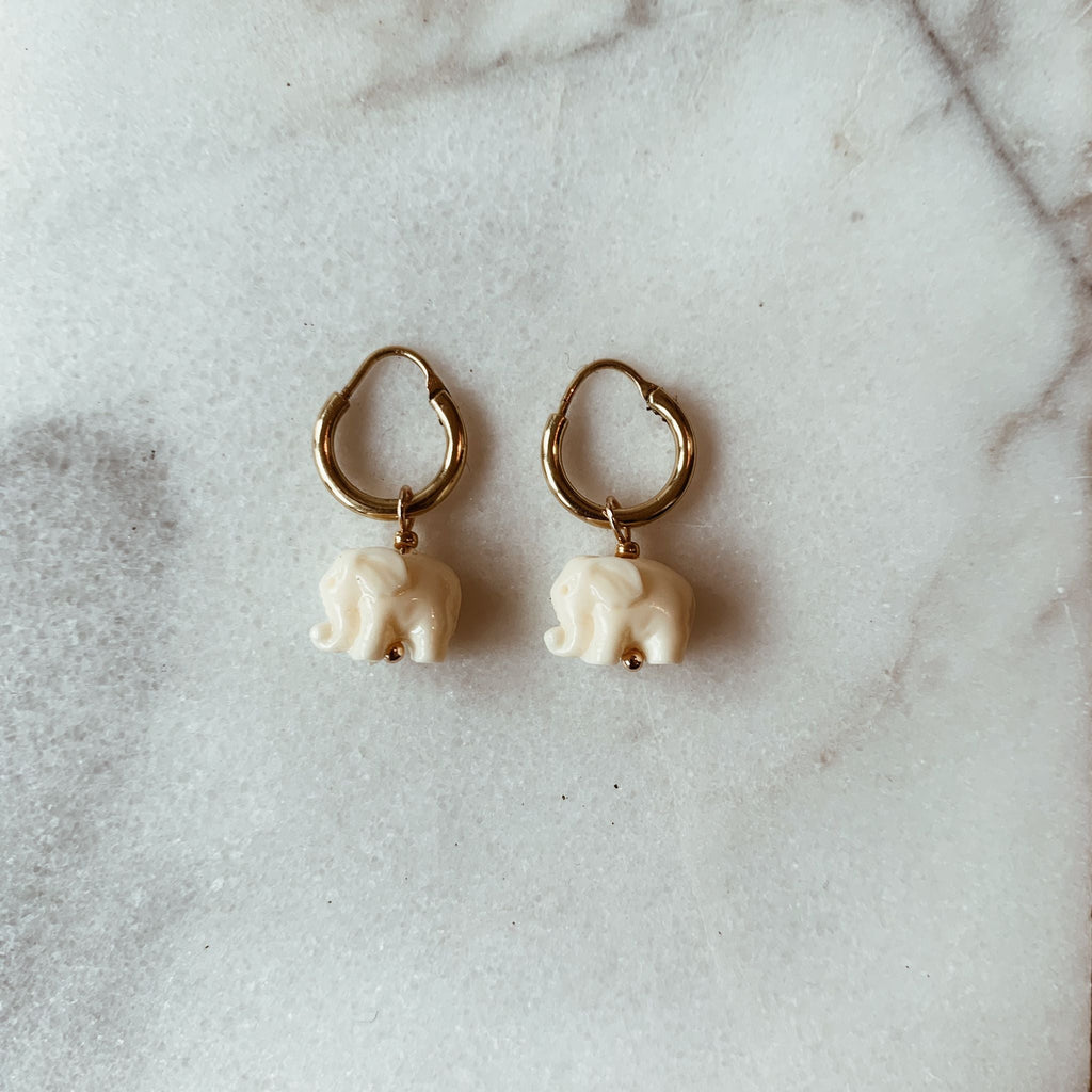 Earrings - Elephant Hoops - White - Sweet Palms Jewelry