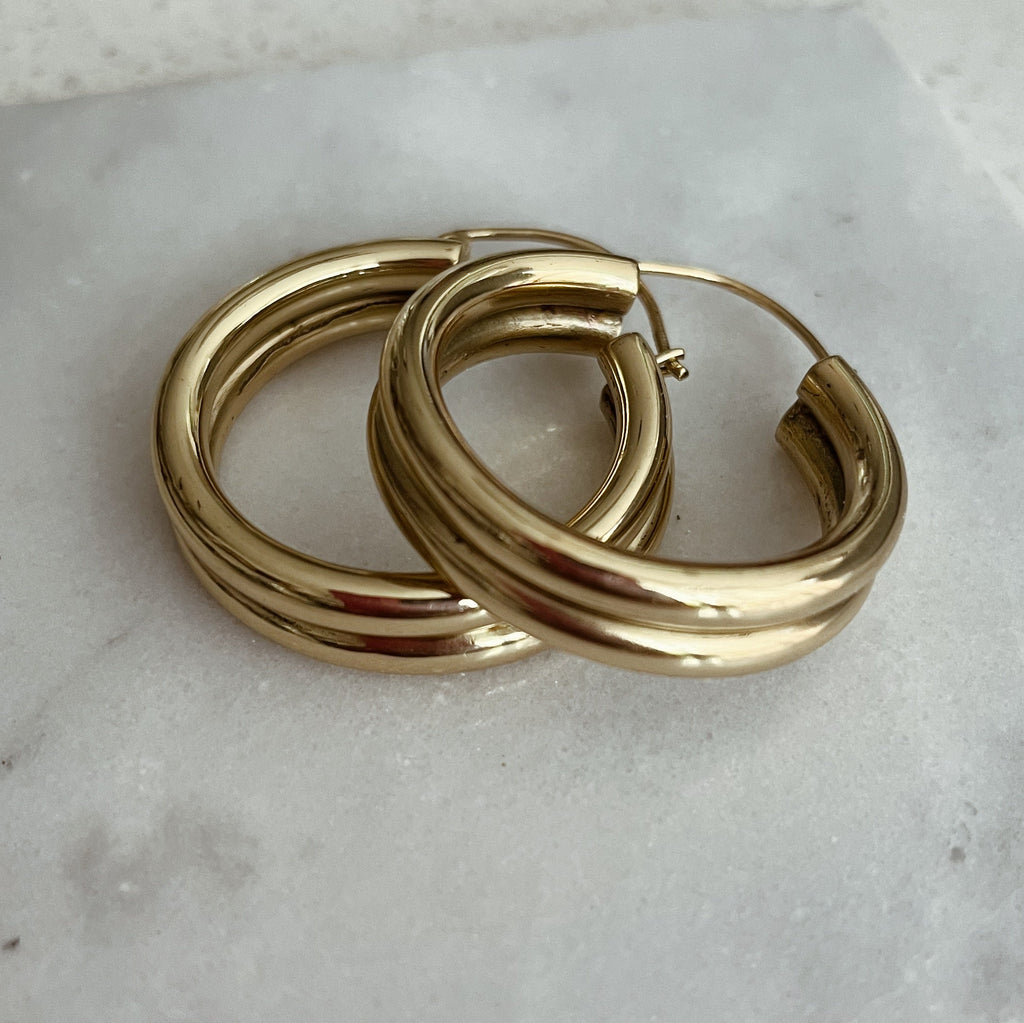 Earrings - Double Gold Hoops - Sweet Palms Jewelry