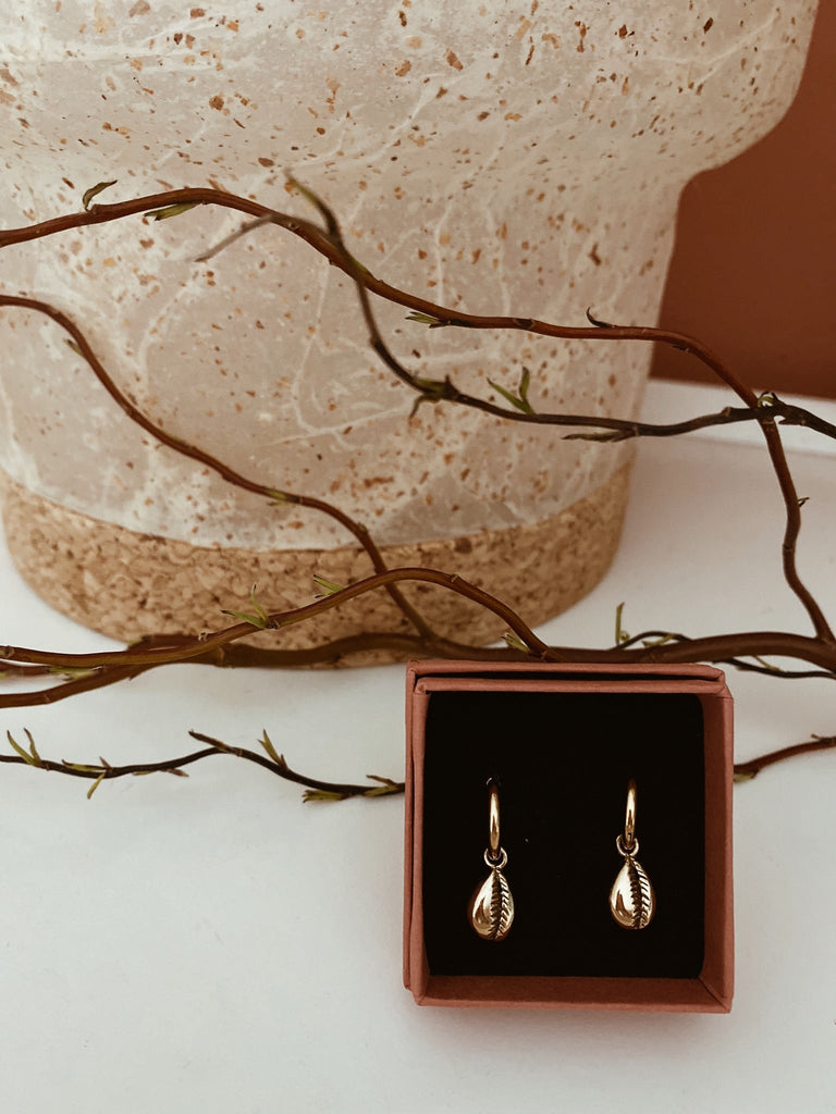 Earrings - Gold Shell Hoops - Sweet Palms Jewelry