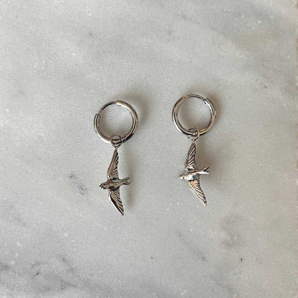 Earrings - Bird Hoops - Silver - Sweet Palms Jewelry