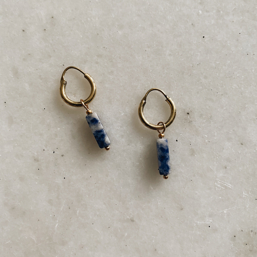 Earrings - Blue Spot Jasper Hoops - Sweet Palms Jewelry