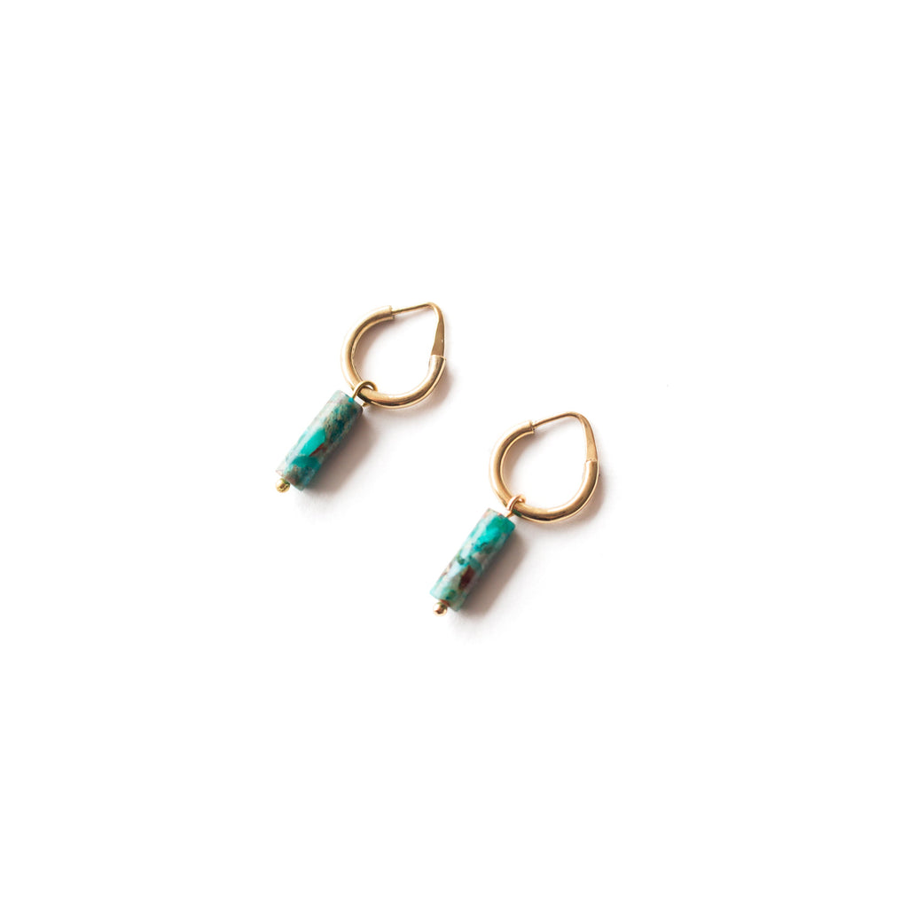 Earrings - Chrysocolla Stone Hoops - Sweet Palms Jewelry