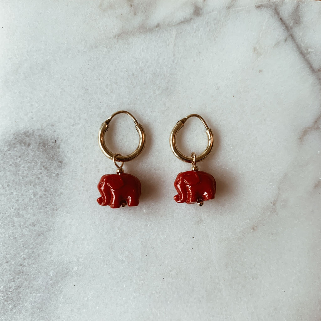 Earrings - Elephant Hoops - Red - Sweet Palms Jewelry