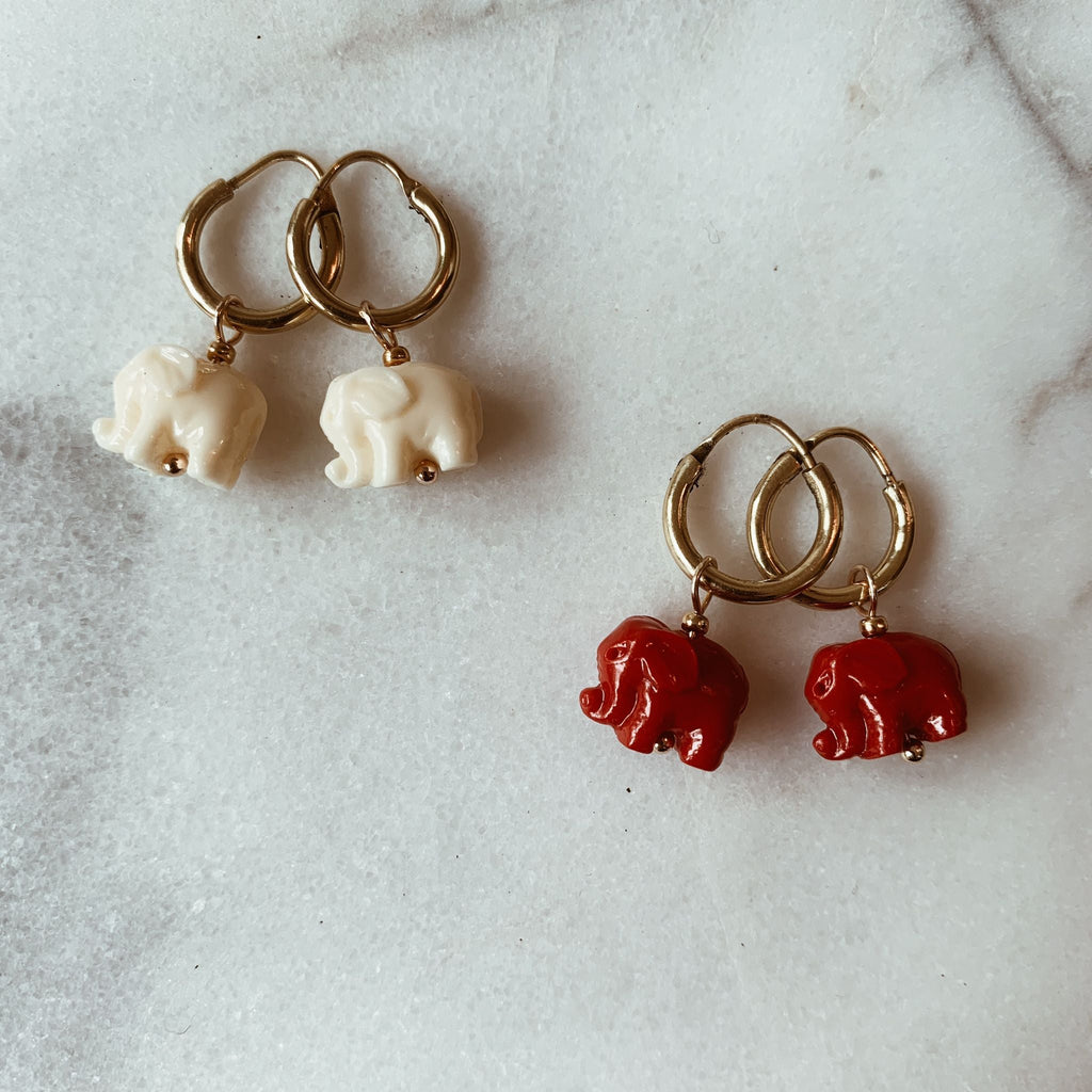 Earrings - Elephant Hoops - Red - Sweet Palms Jewelry