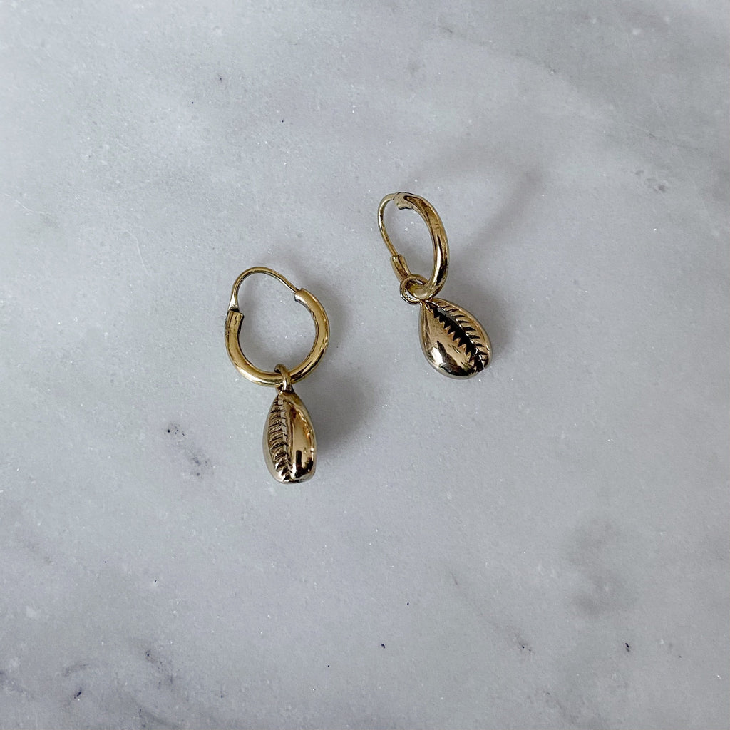 Earrings - Gold Shell Hoops - Sweet Palms Jewelry