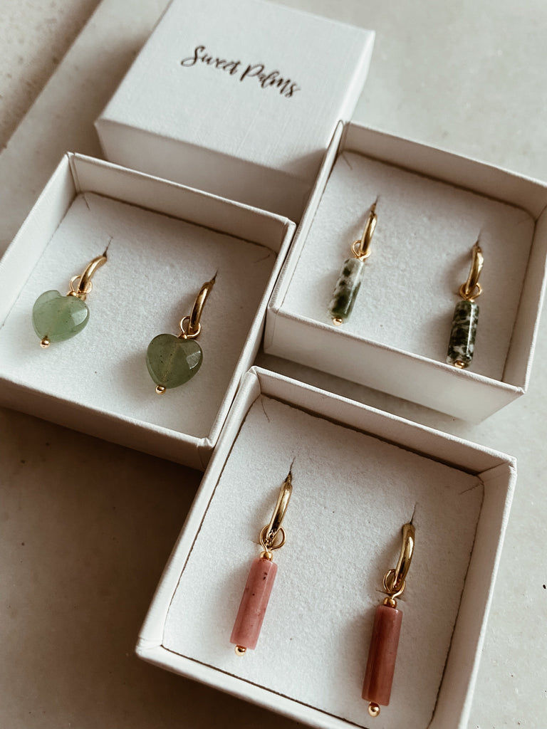 Earrings - Green Spot Jasper Hoops - Sweet Palms Jewelry