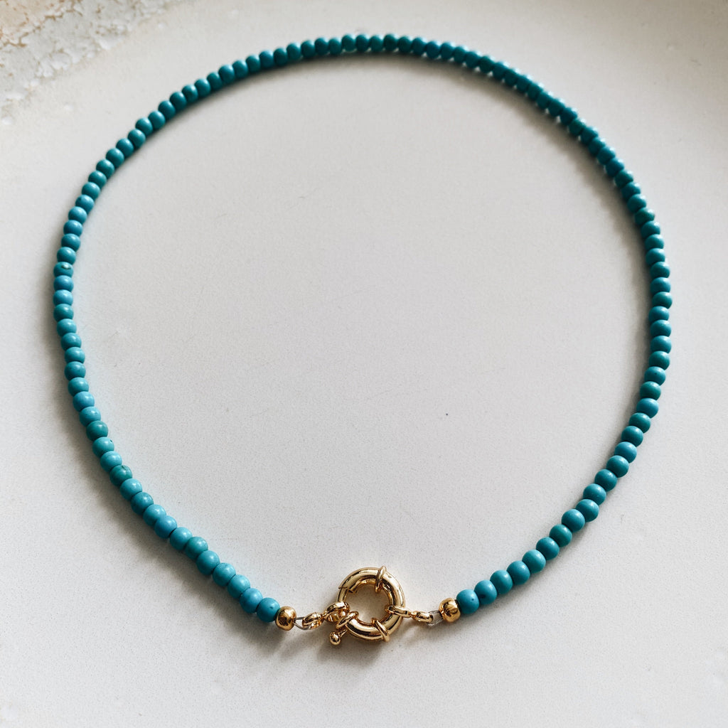 Turquoise Stone Necklace & Gold Clasp