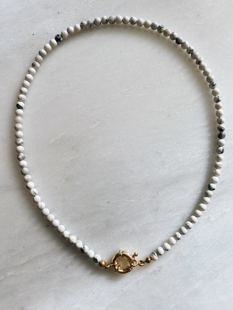 White Howlite Stone Necklace & Gold Clasp